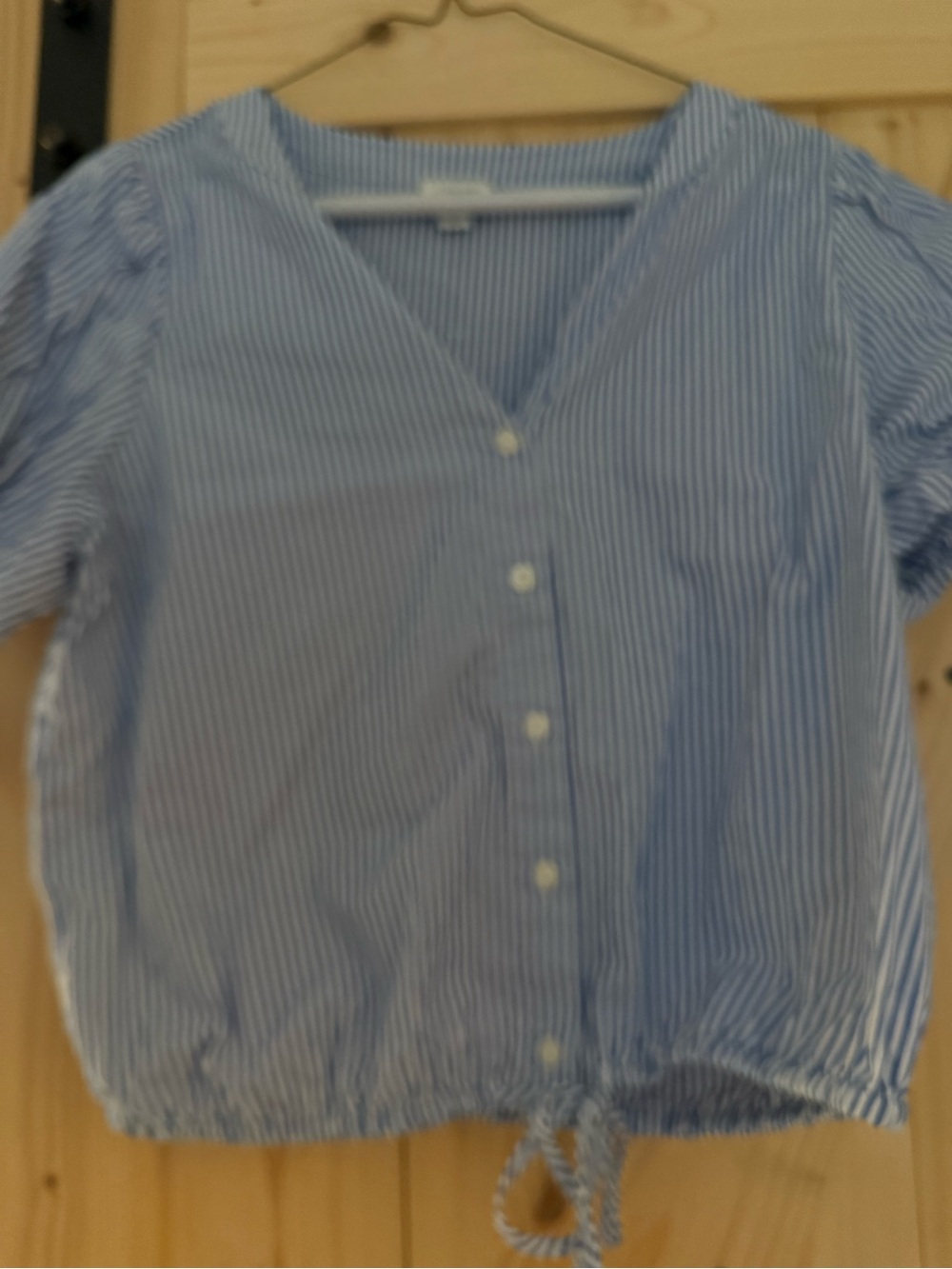 J crew Blue Stripe Button-Front Top with Tie Hem